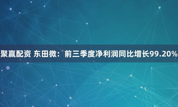 聚赢配资 东田微：前三季度净利润同比增长99.20%